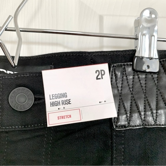 EXPRESS Black Faux Leather Paneled Waist High Rise Skinny Jeans Leggings - Picture 3 of 6